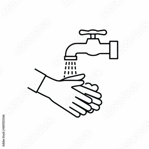 Hands washing under a faucet with running water promoting hygiene and cleanliness for health and safety awareness