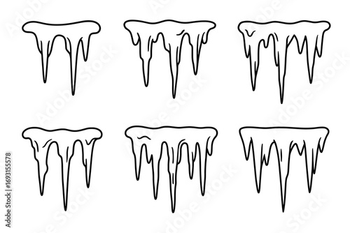 Set of six hand-drawn icicles in black and white minimalist design