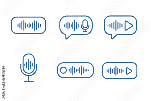 Set of six audio icons representing voice recording and playback functions