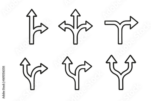 Set of directional arrows: various intersection and turn symbols