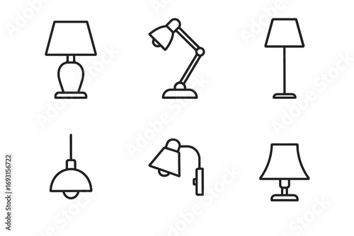Collection of six minimalist lamp outlines featuring various designs and styles