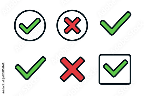 Green checkmarks and red cross icons for approval and disapproval