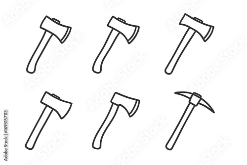 Collection of hand-drawn axes and pickaxe illustrations