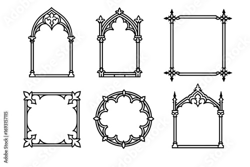 Collection of ornate gothic architectural window frame designs