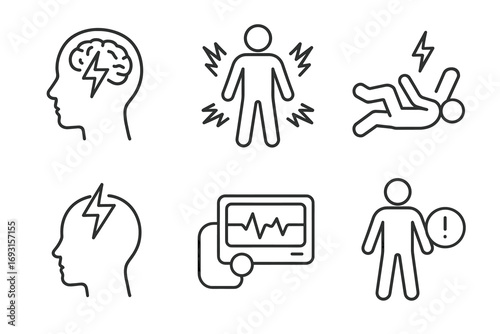 Epilepsy awareness: seizure symptoms, brain health, and monitoring icons