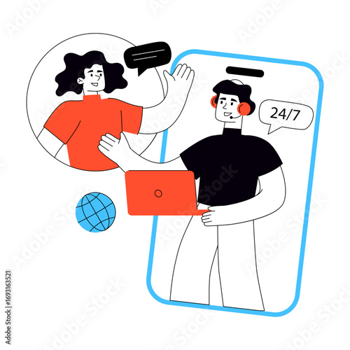 A colored design illustration of customer support