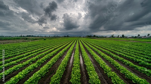 Agricultural field under cloudy sky