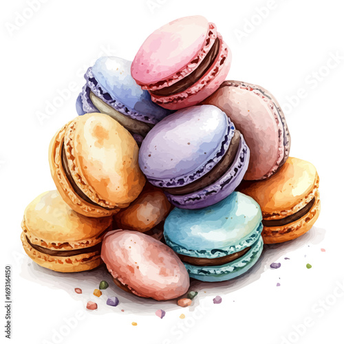 Macarons, watercolor drawing vector, isolated on a white background.