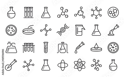 Collection of 25 black and white line art icons for design projects