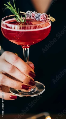 Close-up of female hands holding unique festive cocktail