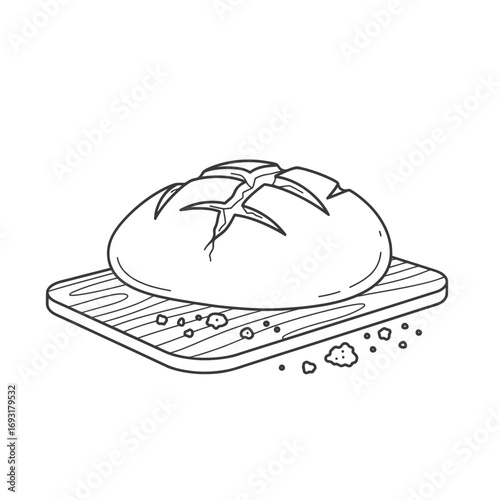 Winter male clothing icons vector art of loaf of freshly baked bread on a wooden board vector
