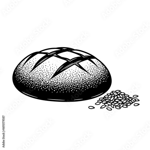 Winter male clothing icons vector art of hand drawn bread loaf with seeds, bakery illustration vector