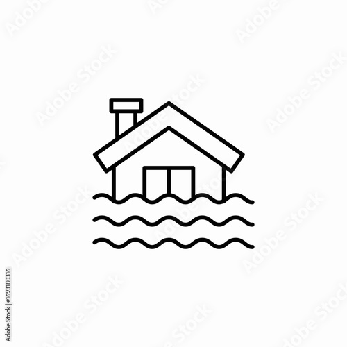 house in flood icon sign vector