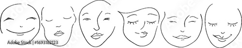 Minimalist line art set of expressive faces for emotional design and decoration