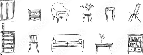 Minimalist line art collection featuring furniture designs for interior decor