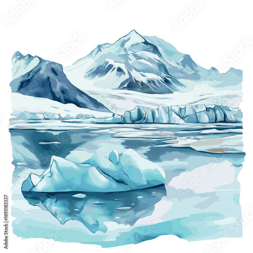 Jokulsarlon Glacier Lagoon. Jokulsarlon Glacier Lagoon watercolor vector illustration