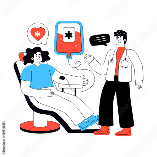 Conceptual flat design illustration of blood transfusion