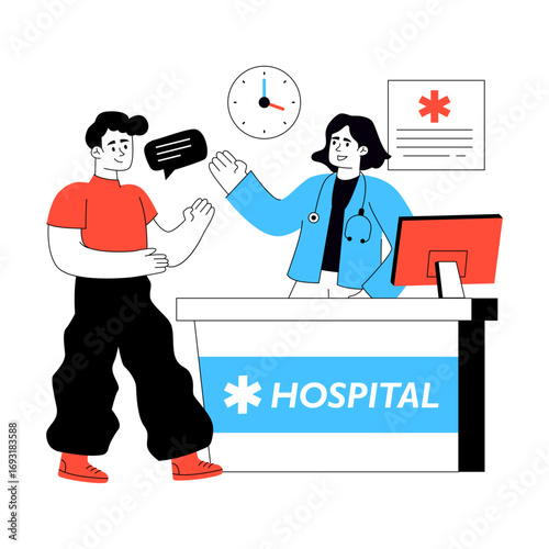 A flat design illustration of hospital reception