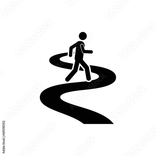 Person walking along a loop path in a vector icon style
