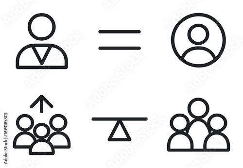 Business concept silhouette icon set. featuring leadership, balance, teamwork, equality symbols.