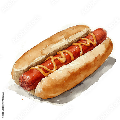 Hot Dog, watercolor drawing vector, isolated on a white background.