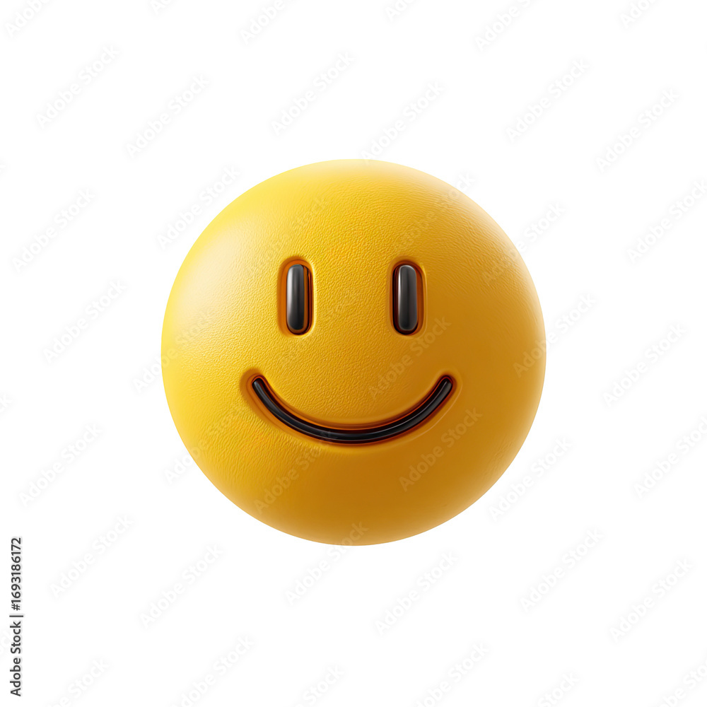 Fototapeta premium Round, yellow emoji face with a smile