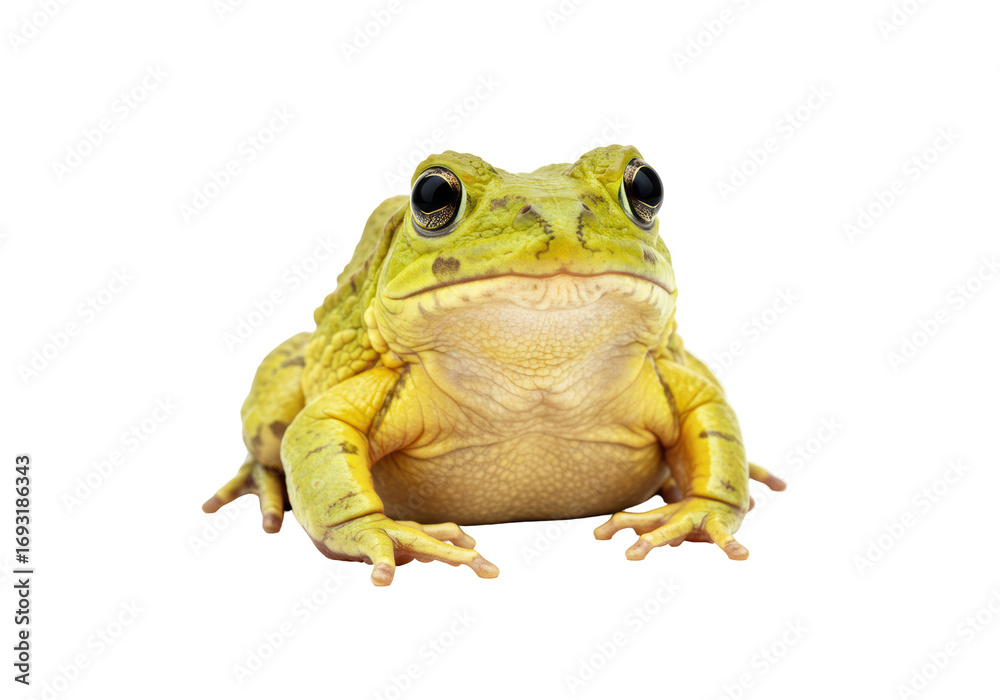 Obraz premium Isolated grumpy amphibian looking at the camera from ground level, studio shot, centered