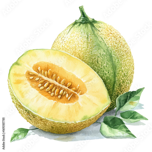 watercolor vector of Honeydew, isolated on a white background.