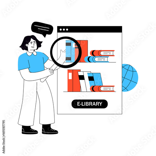 Conceptual flat design illustration of online library