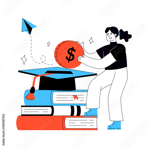 Mortarboard with dollar, flat design of educational grant