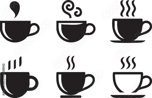 Coffee Cup Icons Hot Beverage Symbols, Cafe Menu Design Elements