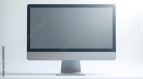 Sleek modern silver computer monitor with a blank dark screen on a clean white background. Professional studio shot of a minimalist desktop PC display for technology mockups.