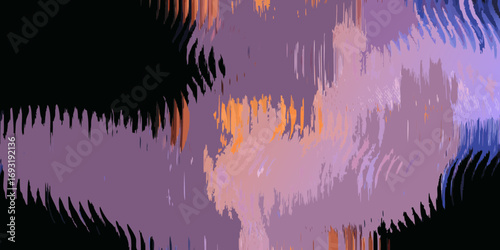 Abstract illustration featuring a blend of purple orange and black with jagged edges and blurred lines created with generated ai