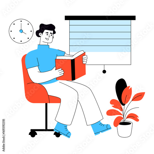 Reading book illustration, editable vector