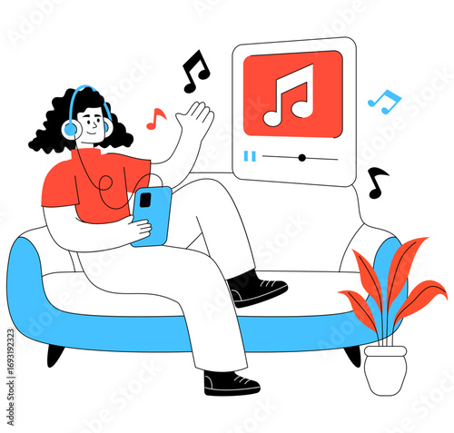 Modern design illustration of listening music