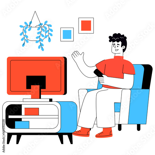Modern design illustration of watching tv
