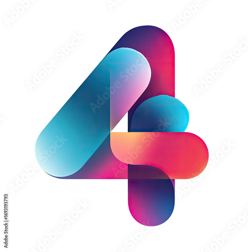 Abstract, vibrant number four logo.  Dynamic, fluid shapes in shades of pink, red, purple, and blue.  Modern, stylized design