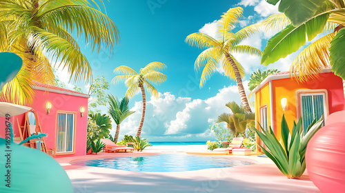 Exotic palm artwork with vivid bright tropical colors high resolution picture