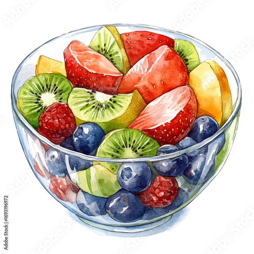 Fruit Salad, watercolor vector, isolated on a white background.