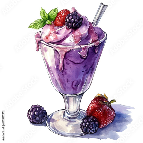 Frozen Yogurt, watercolor drawing vector, isolated on a white background.