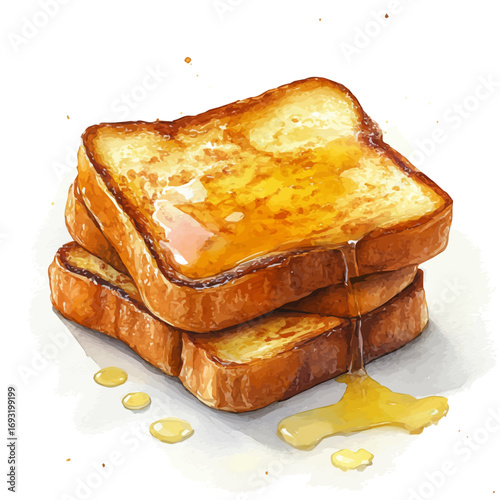 French Toast, watercolor vector, isolated on a white background.