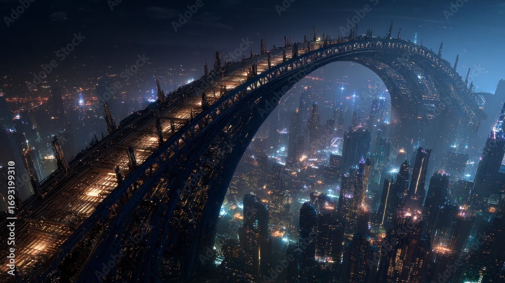 Obraz premium Futuristic city bridge night view