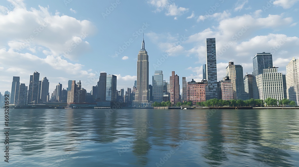 Obraz premium Panoramic New York skyline highlighted by breathtaking sunset view image