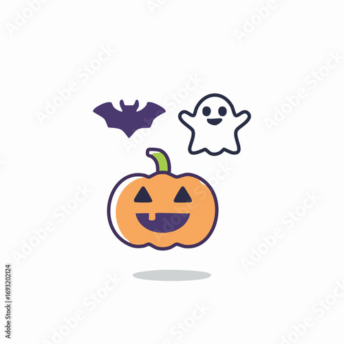 conjunto de ícones de Halloween abóbora, fantasma, morcego