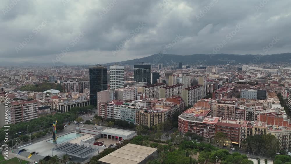 custom made wallpaper toronto digitalstorm rainy sky barcelona city famous museum park aerial panorama 4k spain