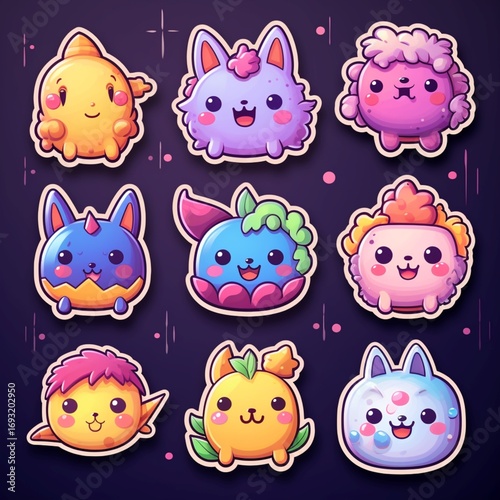 Set of 16 Cute Kawaii Doodle Icons for Stickers and Apps