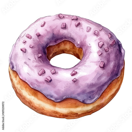 Donut, watercolor clipart vector, isolated on a white background.