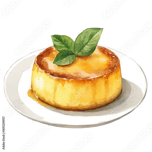 Custard, watercolor clipart vector, isolated on a white background.