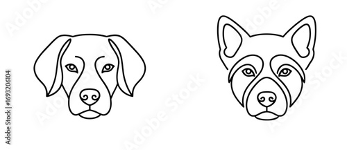 Two canine faces depicted in a line drawing style with distinct features and different ear shapes