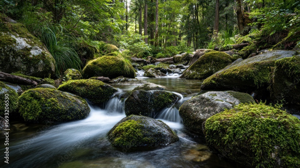 Obraz premium Forest stream flowing over rocks